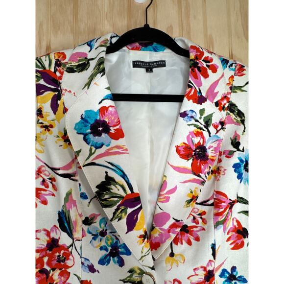 Isabella DeMarco by Tahari Levine Floral Linen Blend Jacket 3/4 Sleeve Size 6 - Picture 3 of 9